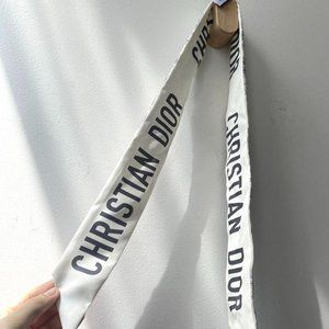 Authentic Christian Dior silk Mitzah mini scarf white navy